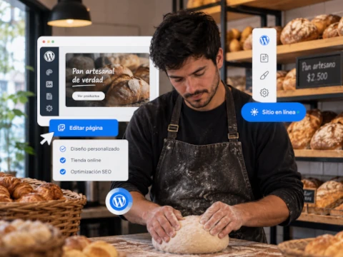 Emprendedor panadero trabajando en su sitio web